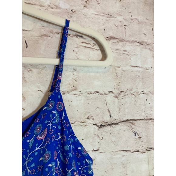 Angashion Peasant Midi Dress Women Medium Cobalt Ditsy Micro Floral Pockets Boho - Picture 3 of 14